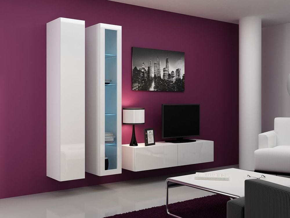 Veneti Obývacia stena s LED RGB osvetlením ASHTON 10 - biela / lesklá biela